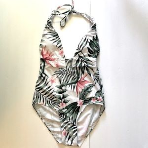 Shein Tropical Halter One Piece Swimsuit Small